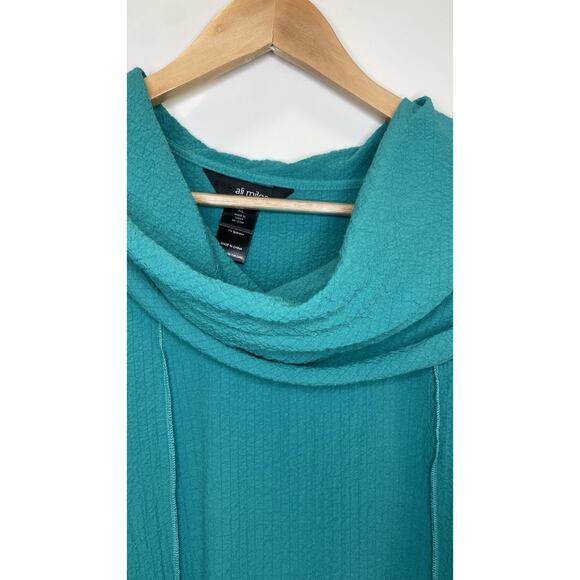 Ali Miles Tunic Top Womens XL Textured Asymmetric Cowl Neck Pullover Blue Teal - Picture 2 of 8